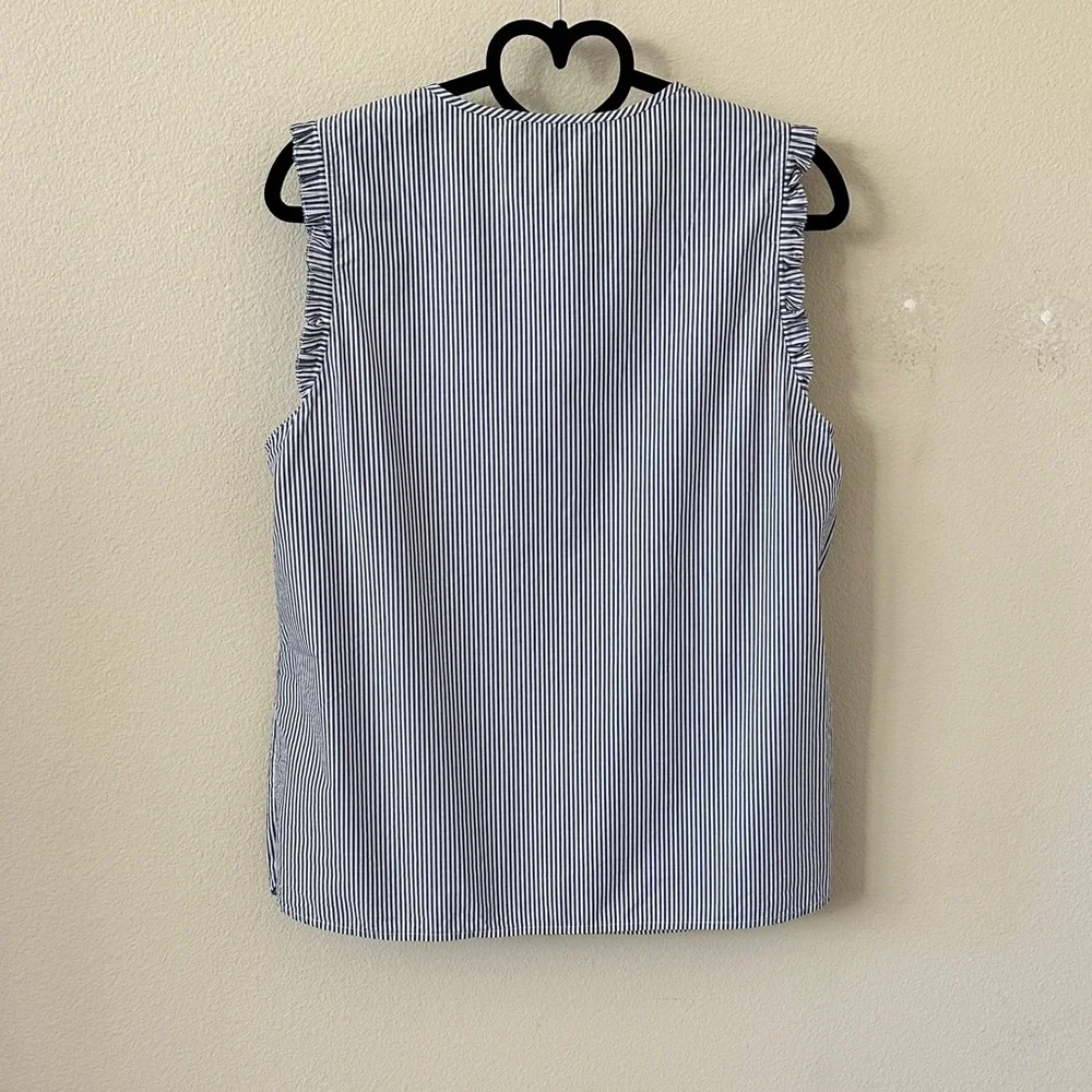 J. Crew Navy White Striped Ruffle Sleeveless Cotton Blouse Size 10